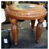 Quoizel Solid Wood Accent Tables With Beveled Glass Inlaid Top, 24" x 27" Round, Qty 2