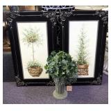 Uttermost Matching Topiary Framed Wall Art, 28" x 16", Qty 2; With Column Planter And Greenery