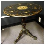 Distressed Painted Pedestal Accent Table, 26.5" x 24" Round