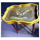 Woven Wicker And Bamboo Rooster Tray Table, 28" x 27.5" x 19"