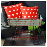 Painted Metal Display Cart, 30" x 28" x 12", Includes Polka Dot Pillows