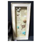 Framed Egg Shadow Box With Distressed Finish 28" x 13", Bird Nest Compote, And Giftcraft Wire Bird C