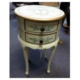 French Provincial 2-Drawer Hand Painted Accent Table, 29" x 17" Round