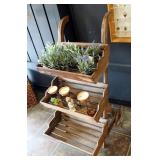 3-Tiered Wood Flower Cart Display (43" x 21.5" x 28") Including Contents Of Artificial Lavender, Ter