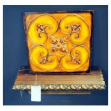 12" x 12" Metal Wall Tile Decor And 17" Carved Wood Wall Shelf
