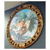 Round Framed Leaf Still Life Wall Hanging, Approximately 38" Round