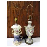 Antique Refurbished 27" Painted Porcelain Table Lamps, Qty 2
