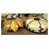 17" Stained Glass Floral Ceiling Fixture And 19" Round Opalescent Light Fixture With Metal Leaf Acce