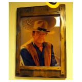 Wood Framed Battery Operated John Wayne Wall Clock, 27.5" x 19.25