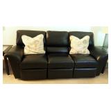 Lay-Z-Boy Wall Hugging Leather Sofa With Dual End Recliners, 38" x 91" x 36", Includes Throw Pillows