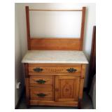 Antique 3-Drawer Wash Stand With Marble Top And Carved Drawer Fronts, 50" x 31" x 17"