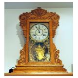 Antique New Haven Pendulum Gingerbread Clock, 21.5" X 13.75" X 5" With Key