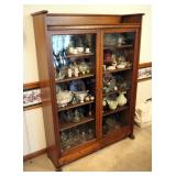 Antique Solid Wood Glass Panel Door Curio Cabinet With Claw Feet & 2 Storage Drawers, 60.5" x 44.5" 