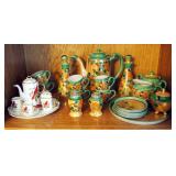 21 Piece Hand Painted Japanese Tea Set And Miniature Cardinal Tea Set