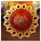 6.5" Fenton Persian Medallion Marigold Plate, Ruffled Bowls, And Toothpick Holders, Qty 6