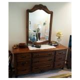 Ethan Allen 9-Drawer Dresser With Beveled Glass Mirror, 84" x 68" x 20"
