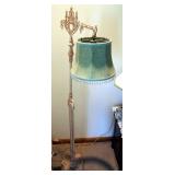 Antique Cast Iron 61" Floor Lamp With Cloth Shade