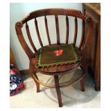Antique Solid Wood Round Barrel Chair, 30" x 18" Round, Included Embroidered Cushion