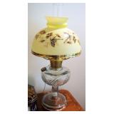 22" Glass Hurricane Lamp With Painted Porcelain Shade And R.S. Hand Painted Prussian Porcelain Vanit