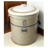Blue Band Stoneware, 6 Gallon Crock With Handles And Lid