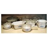 Corning Ware Assortment With Cornflower Pattern, Qty 6 With Lids, 5 Without Lids