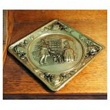 Brass Desk Lamp, And Embossed Wall Art With Gold Finish