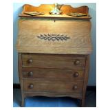 Antique Solid Wood 3 Drawer Drop Front Secretary, 45.5" X 31" X 16"