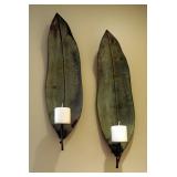 Metal Leaf Hanging Candle Holders, Qty 2, 26" X 7"