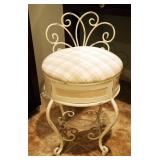 Upholstered Foot Stool With Cabriolet Legs And Vintage Metal Vanity Stool