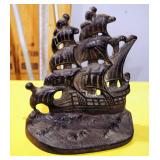 Antique 1928 English Gallon Cast Iron Door Stop 6.25" Tall And Matching Painted Cast Iron Door Stops