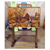 Vintage TV Trays Qty 4 With Storage Stand