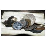 Antique German Silver Chain-mail Purse Containing Foreign Coin Currency And Reclaimed Stamp Collecti