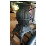 Antique Cast Iron Single Burner Cook Stove, Includes Flue And Ash Shovel, 24" Tall