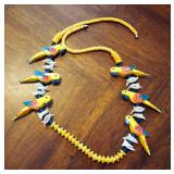 Animal Themed Necklaces QTY 9, Including Carved Wood Giraffes, Fish, Parrots, Elephants, And More