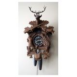 Large Vintage German Wood 8-Day Cuckoo Clock With Stag, Rabbit, And Game Bird Motif
