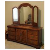 Sumter Cabinet Company Solid Wood 9-Drawer Dresser With Hinged Beveled Glass Dressing Mirror, 78" x 