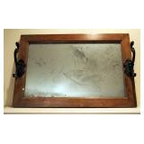 Antique Wood Framed Mirror With Cast Iron Hooks 15.25" x 23"