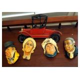 Vintage Bosson Chalkware Dickens Wall Hanging Ornaments QTY 4 Including Mr. Wilkins Micawber Mrs. Sa