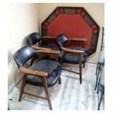 Felt Lined Gaming Tabletop Cover 48.5" x 48.5" And Retro Wood Framed Vinyl Upholstered Chairs Qty 3