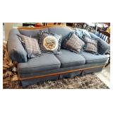 Broyhill 3-Cushion Sofa With Wood Trim 32" x 86" x 36", Includes Throw Pillows