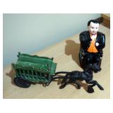 Cast Iron Painted Banker Bank And Cast Iron Horse With Circus Wagon