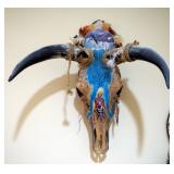Hand Painted And Decoupaged Skull With Horns And Dream Catcher