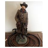 0.5" Painted Cast Resin Statue Titled "The Teamster" And Woven Leather Bull Whip