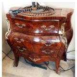 Solid Wood 3-Drawer Bombay Chest With Dovetail Construction And Inlaid Drawer Fronts, Missing Stone 