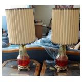 35" Vintage Art Glass Table Lamps, Qty 2