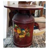 Hand Painted Metal Milk Can Table, 24" x 22" Round