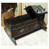 Painted Carved Wood Doll Cradle