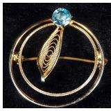 Stars Of India 14k White Gold Overlay Pin And Unmarked Gold Toned Pin, Both With Leaf And Stone Desi