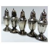 Sterling Silver Salt And Pepper Shakers, Tray, Candle Stand, Snuffer, And More