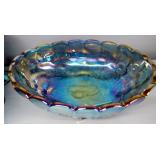 Carnival Glass Pitcher, Goblets, Canister, And Oval Bowl, Qty 11